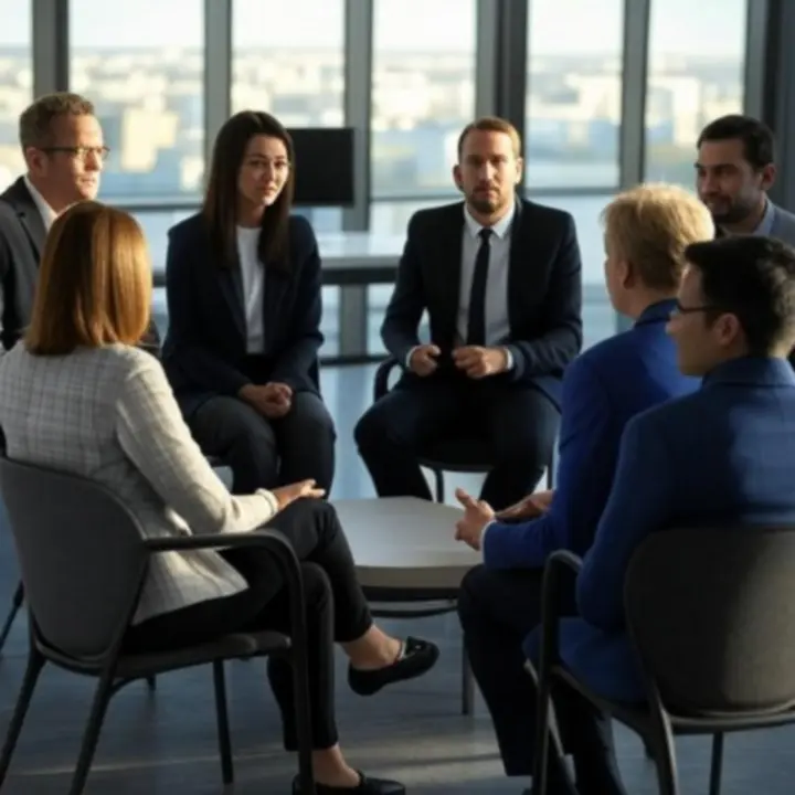 Przedsiębiorcy podczas efektywnego spotkania mastermind przy stole konferencyjnym